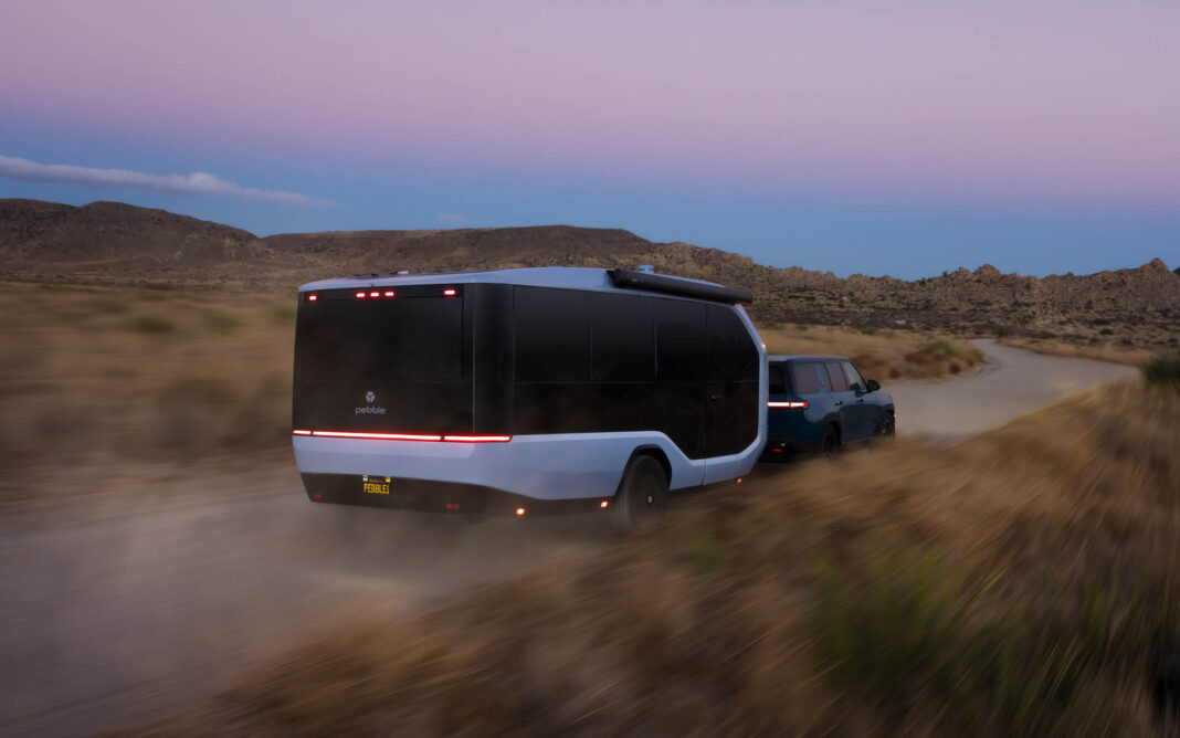 Solar-powered Pebble Flow EV travel trailer makes glamping $109,000 affair
